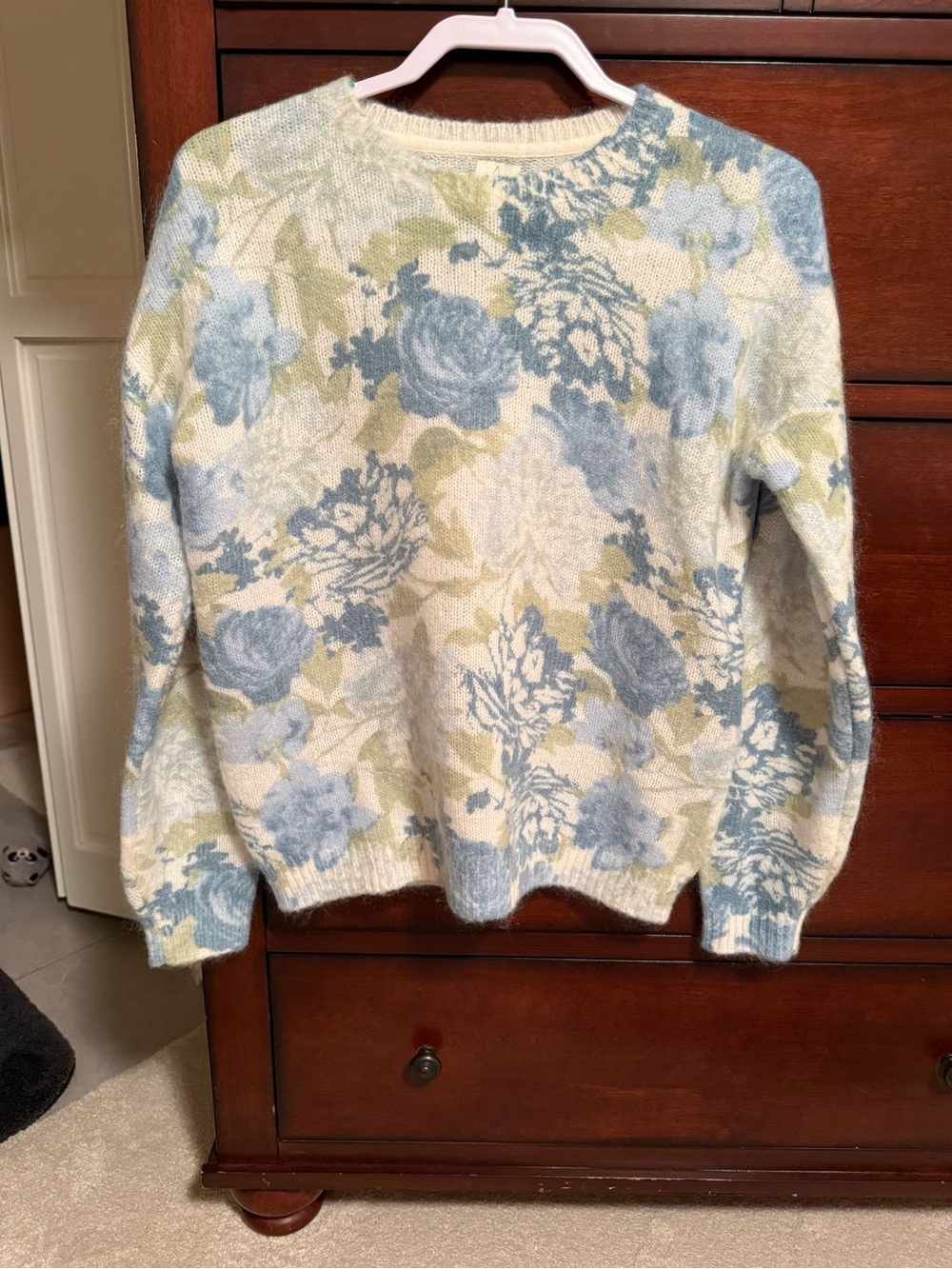 Joie Floral Crewneck Sweater in Blue and Cream